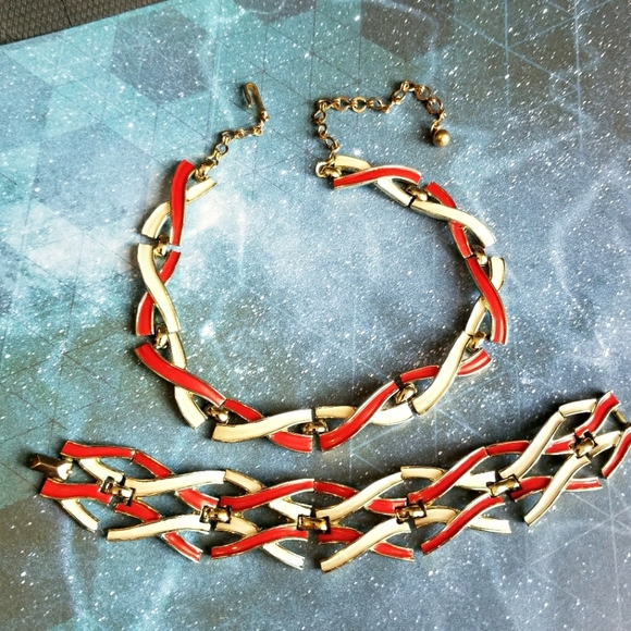 Vintage Jewelry - Relisted -Vintage Marvella red and white enamel X set